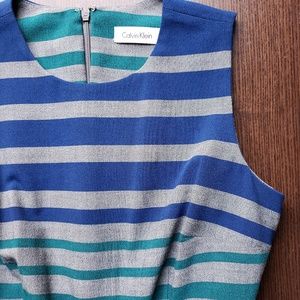 CALVIN KLEIN Striped Sleeveless Fit & Flare Dress